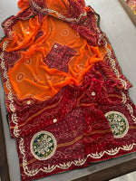 Load image into Gallery viewer, Laddu Peela 60 Gram Georgette Bandhej Saree with Peacock Butta Gota Patti Work