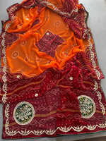 Load image into Gallery viewer, Laddu Peela 60 Gram Georgette Bandhej Saree with Peacock Butta Gota Patti Work