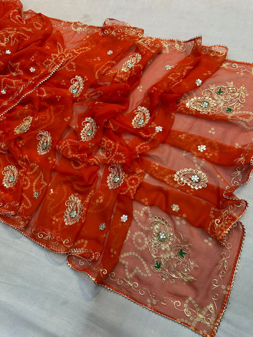 Bandhani Georgette Saree with Beautiful Kasab Hand Embroidery Work