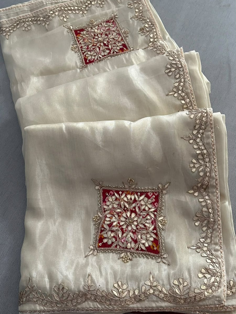 Royal Cosmos Silk Saree with Heavy Gota Patti Handwork | Pure Oseriya Bandhani Blouse | Saree Ghar Jaipur