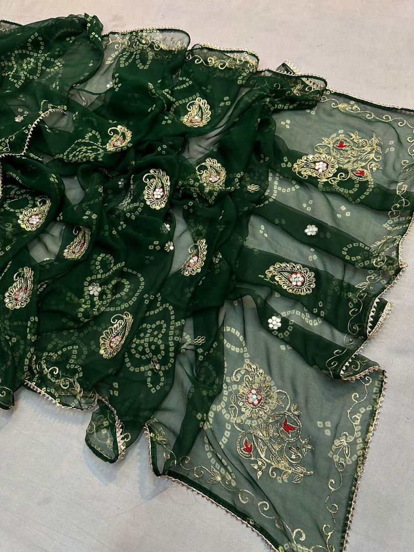 Bandhani Georgette Saree with Beautiful Kasab Hand Embroidery Work
